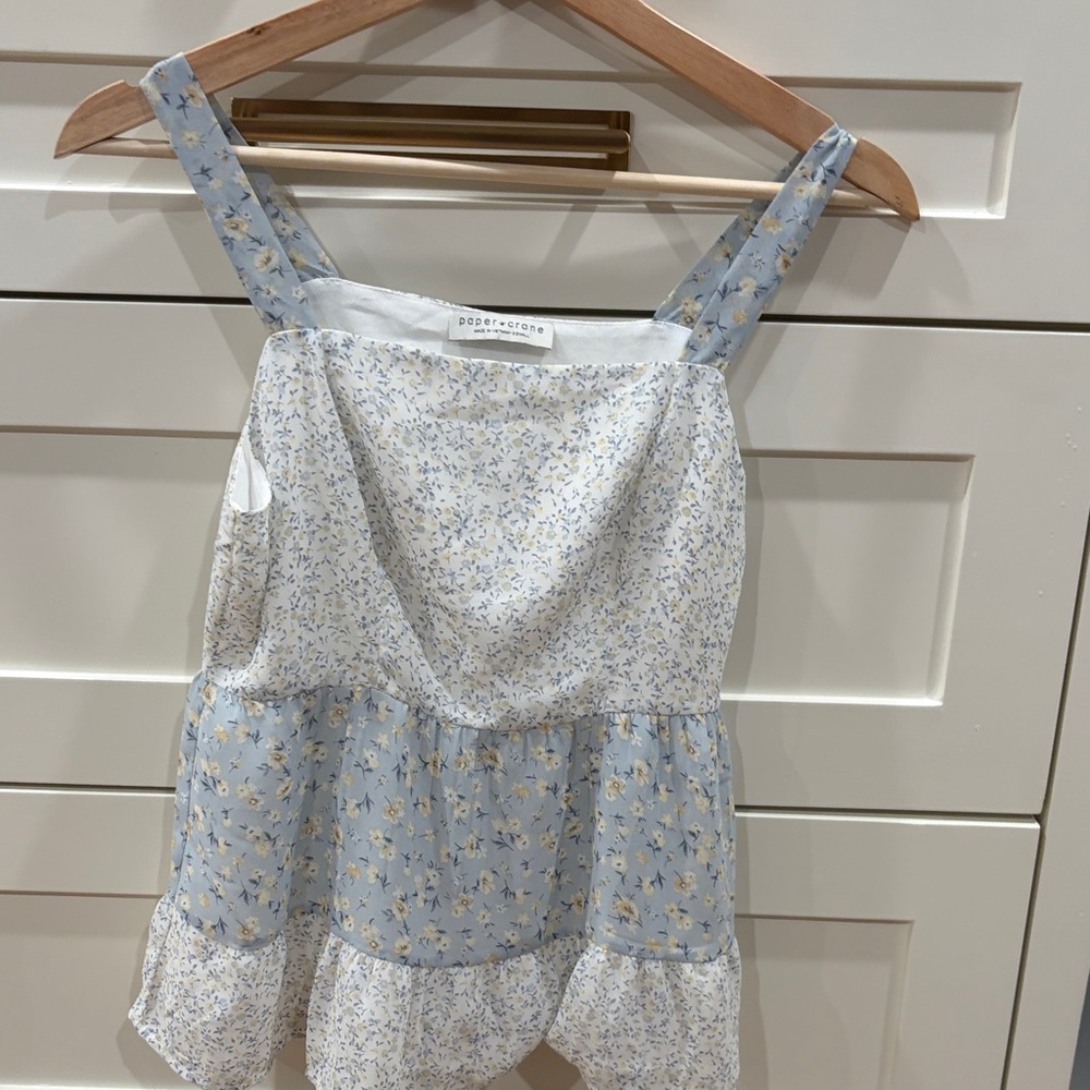 Paper Crane White and Blue Floral Top